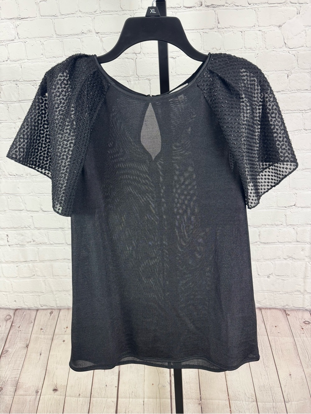 Reiss Black Sheer Flutter Sleeve Blouse Top Size Medium